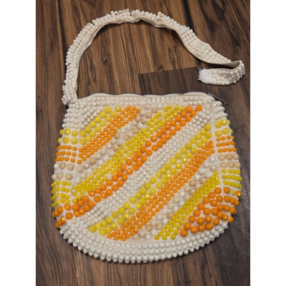 Vtg Rogers Van B Beaded Shoulder Bag White Orange Yellow Retro Disco Purse As Is